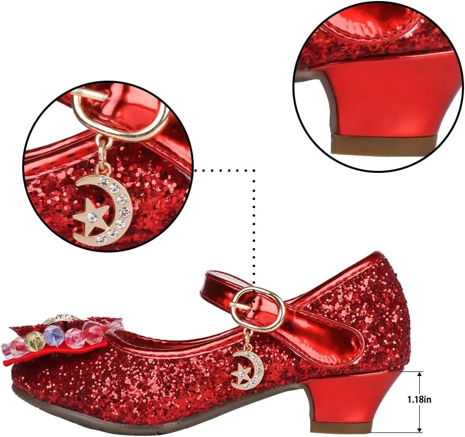 Amtidy Girls Dress Shoes Mary Jane Wedding Party Shoes Glitter Bridesmaids Princess Heels