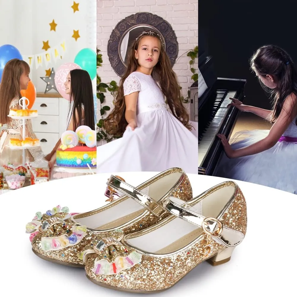 Amtidy Girls Dress Shoes Mary Jane Wedding Party Shoes Glitter Bridesmaids Princess Heels