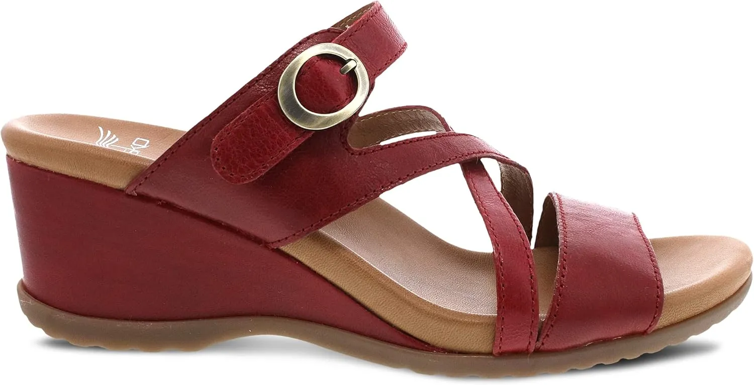 Ana Wedge Sandal for Women – Cushioned, Contoured Footbed for All-Day Comfort and Support – Adjustable Hook & Loop Strap with Buckle Detail – Lightweight Rubber Outsole