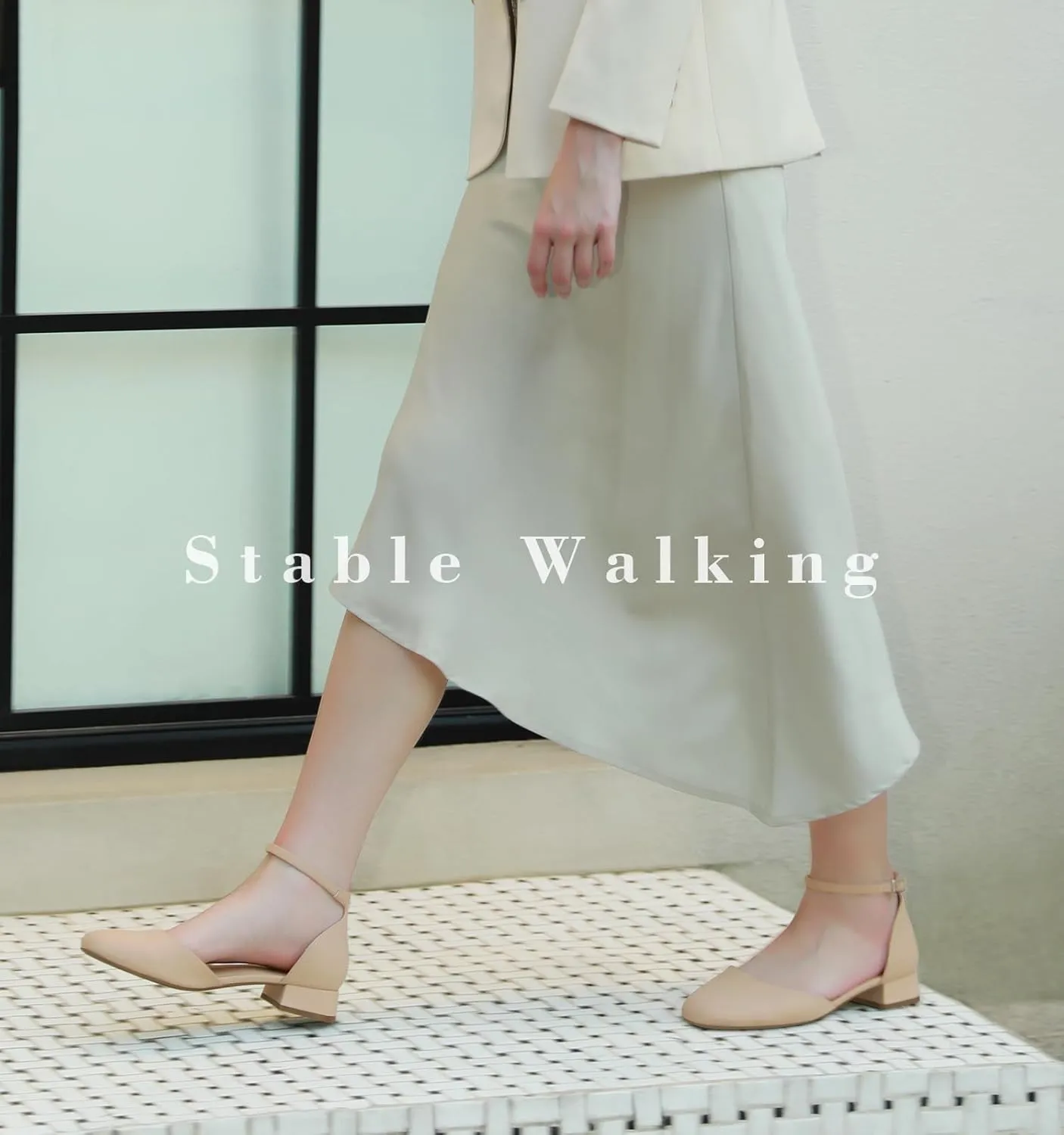 Ankis Closed Toe Heels for Women, Black Nude White Gold Silver 1 Inch Women's Flats Low Block Heel Women Dress Shoes Womens Pumps Work Shoes with Ankle Strap for Spring Fall