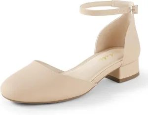 Ankis Closed Toe Heels for Women, Black Nude White Gold Silver 1 Inch Women's Flats Low Block Heel Women Dress Shoes Womens Pumps Work Shoes with Ankle Strap for Spring Fall