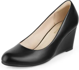 Ankis Closed Toe Wedges for Women, Black Nude Gold Silver Wedges Heels for Women Comfortable Medium Heel Wedges Work Pumps Shoes for Dressy Spring Fall - 2.5Inch