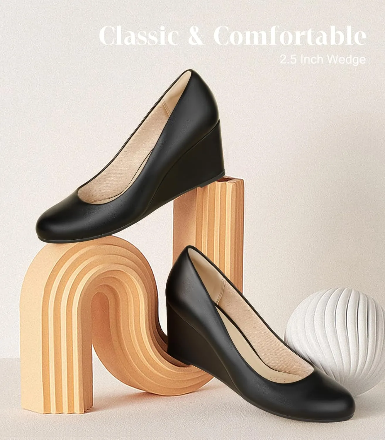 Ankis Closed Toe Wedges for Women, Black Nude Gold Silver Wedges Heels for Women Comfortable Medium Heel Wedges Work Pumps Shoes for Dressy Spring Fall - 2.5Inch