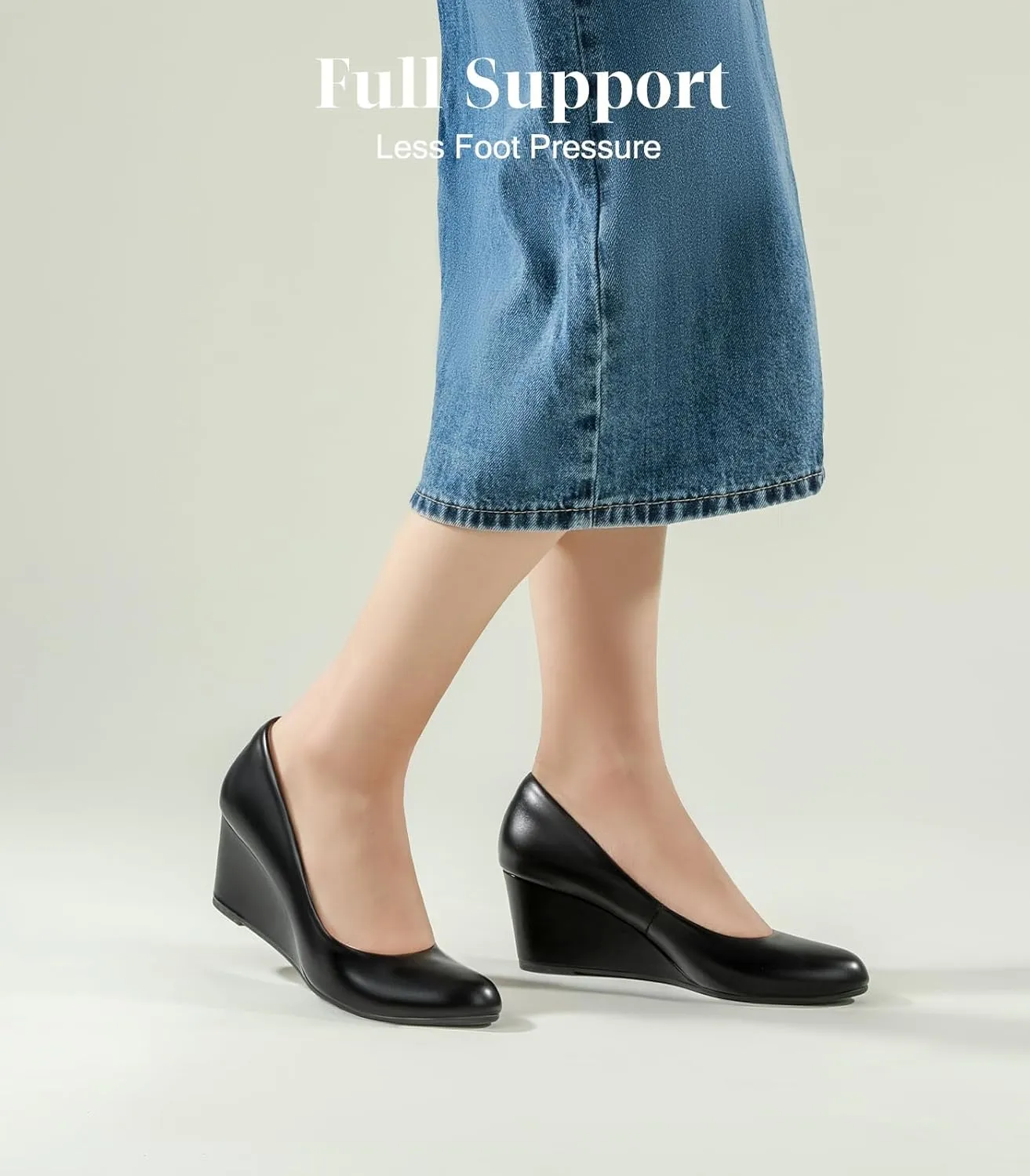 Ankis Closed Toe Wedges for Women, Black Nude Gold Silver Wedges Heels for Women Comfortable Medium Heel Wedges Work Pumps Shoes for Dressy Spring Fall - 2.5Inch