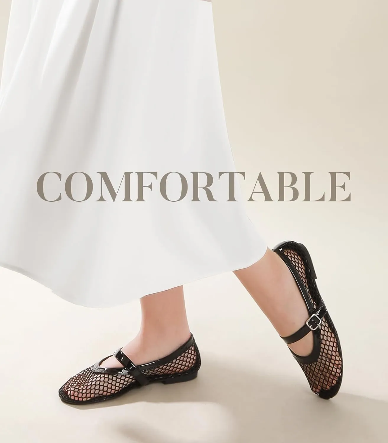 Ankis Mesh Ballet Flats for Women, Black Mesh Flats Buckle Strap Mary Jane Ballerina Flats Women's Fishnet Flat Sandals Shoes for Dressy Summer
