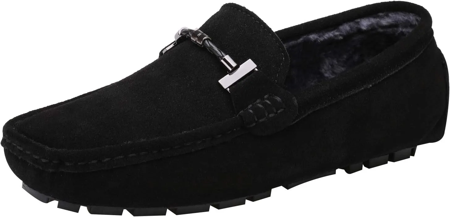 ANUFER Mens Elegant Buckle Loafers Comfort Suede Driving Shoes Stylish Moccasin Slippers