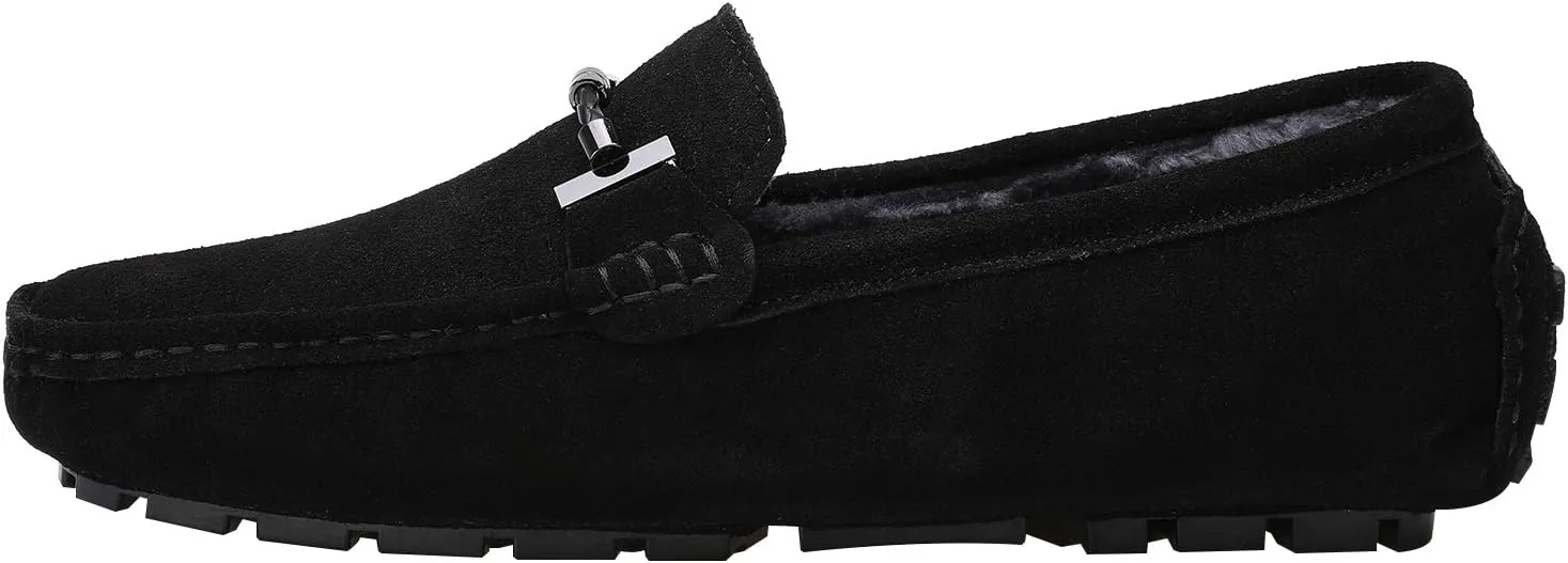 ANUFER Mens Elegant Buckle Loafers Comfort Suede Driving Shoes Stylish Moccasin Slippers
