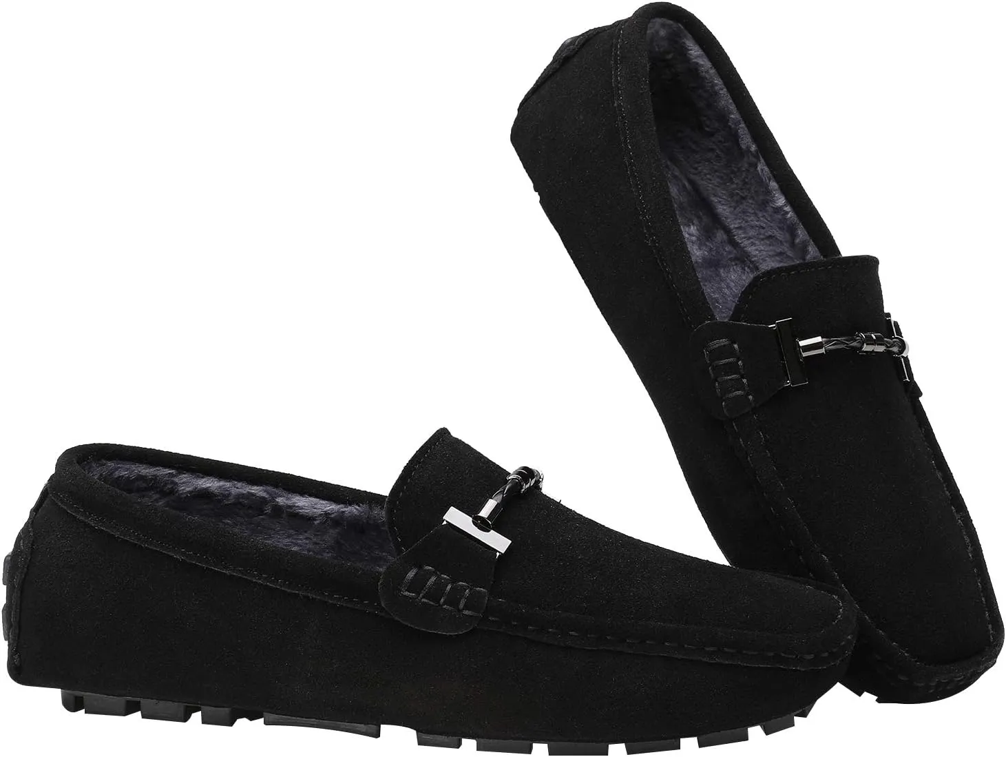 ANUFER Mens Elegant Buckle Loafers Comfort Suede Driving Shoes Stylish Moccasin Slippers