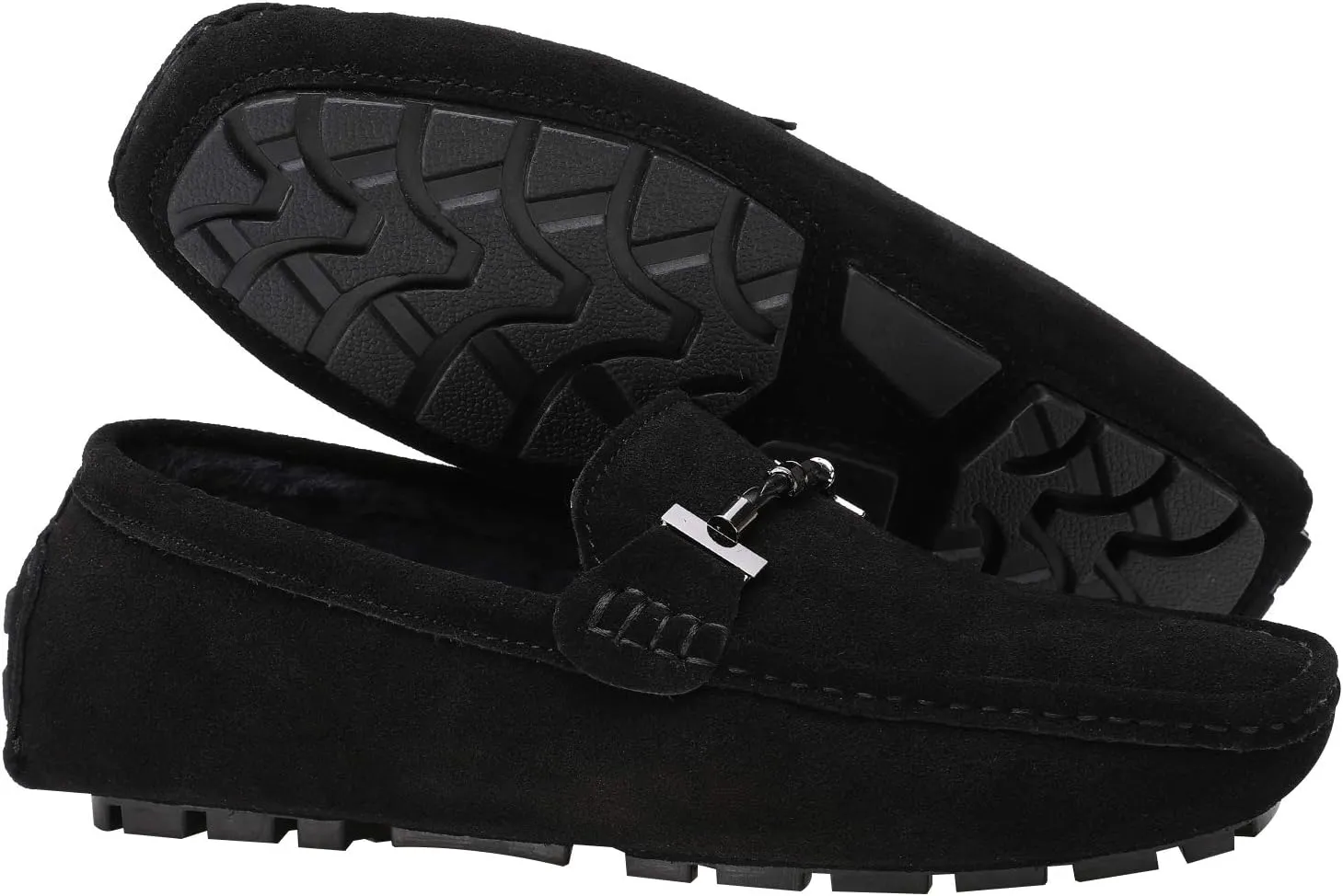 ANUFER Mens Elegant Buckle Loafers Comfort Suede Driving Shoes Stylish Moccasin Slippers
