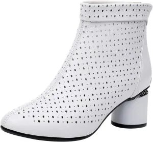 ANUFER Women's Elegant Block Heel Ankle Boots Breathable Mesh Hollowed-out Summer Booties Pumps