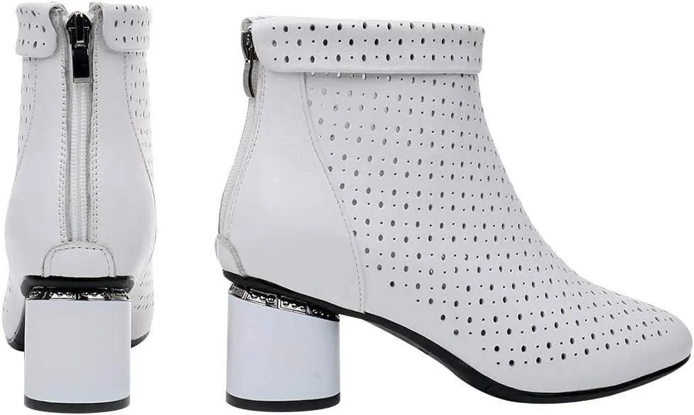 ANUFER Women's Elegant Block Heel Ankle Boots Breathable Mesh Hollowed-out Summer Booties Pumps