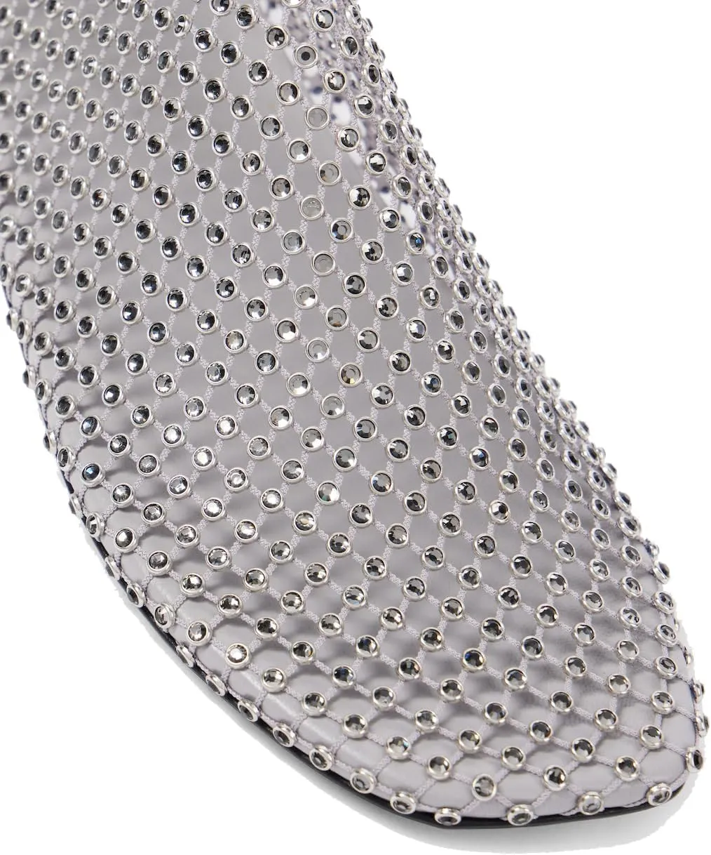 Arqa Crystals Mesh Flats for Women Rhinestone-Embellished Fishnet Sock Ballet Flat Shoes Comfort Casual Ballerina Shoes