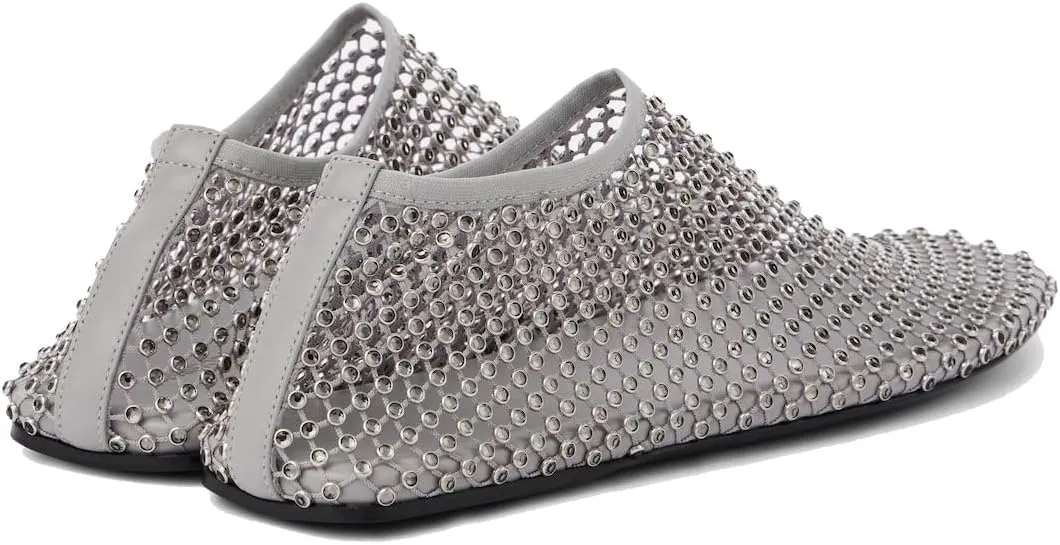 Arqa Crystals Mesh Flats for Women Rhinestone-Embellished Fishnet Sock Ballet Flat Shoes Comfort Casual Ballerina Shoes