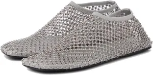 Arqa Crystals Mesh Flats for Women Rhinestone-Embellished Fishnet Sock Ballet Flat Shoes Comfort Casual Ballerina Shoes