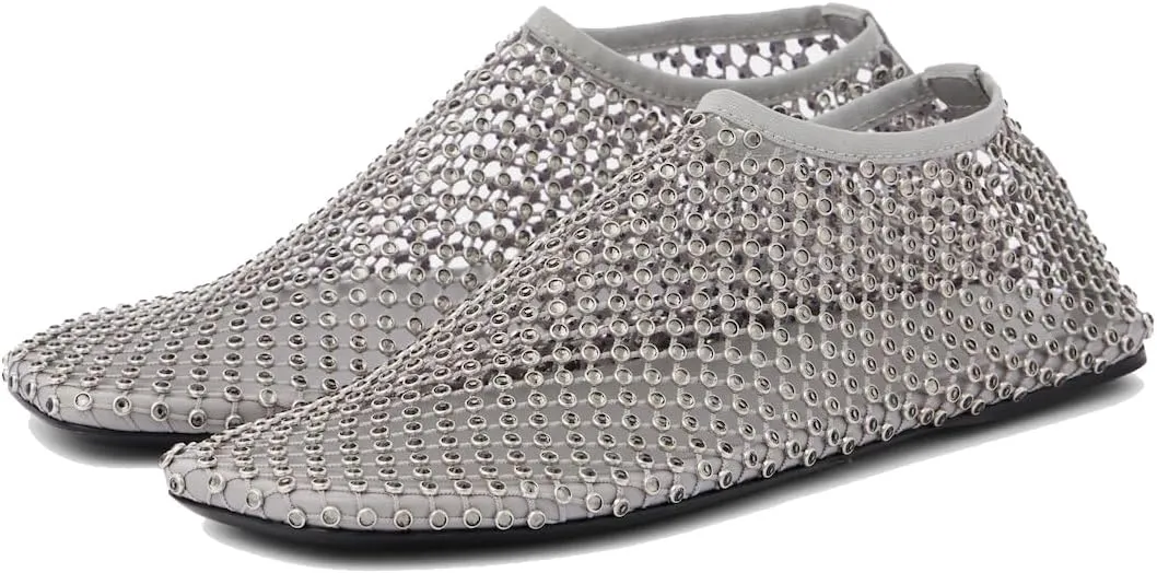 Arqa Crystals Mesh Flats for Women Rhinestone-Embellished Fishnet Sock Ballet Flat Shoes Comfort Casual Ballerina Shoes