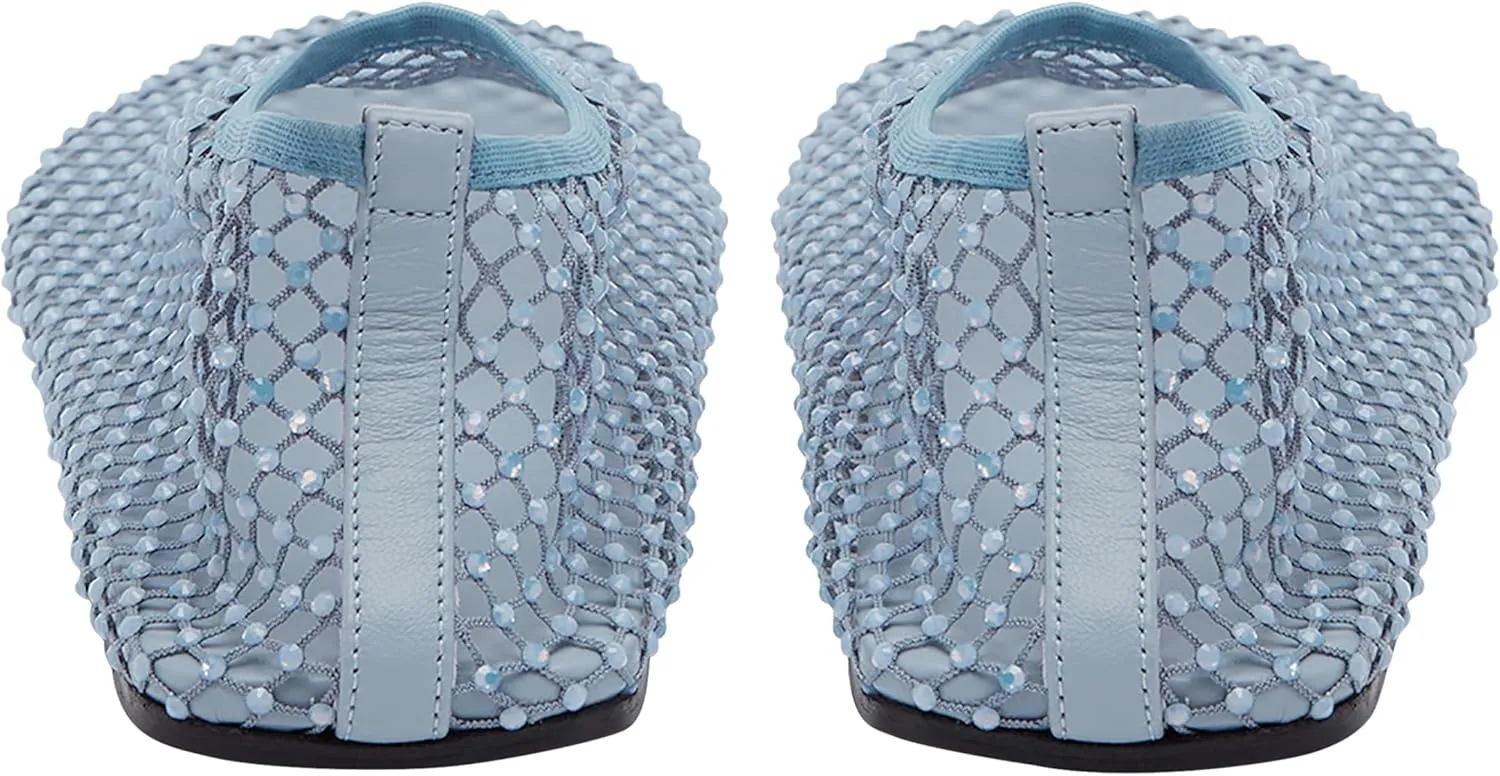 Arqa Crystals Mesh Flats for Women Rhinestone-Embellished Fishnet Sock Ballet Flat Shoes Comfort Casual Ballerina Shoes