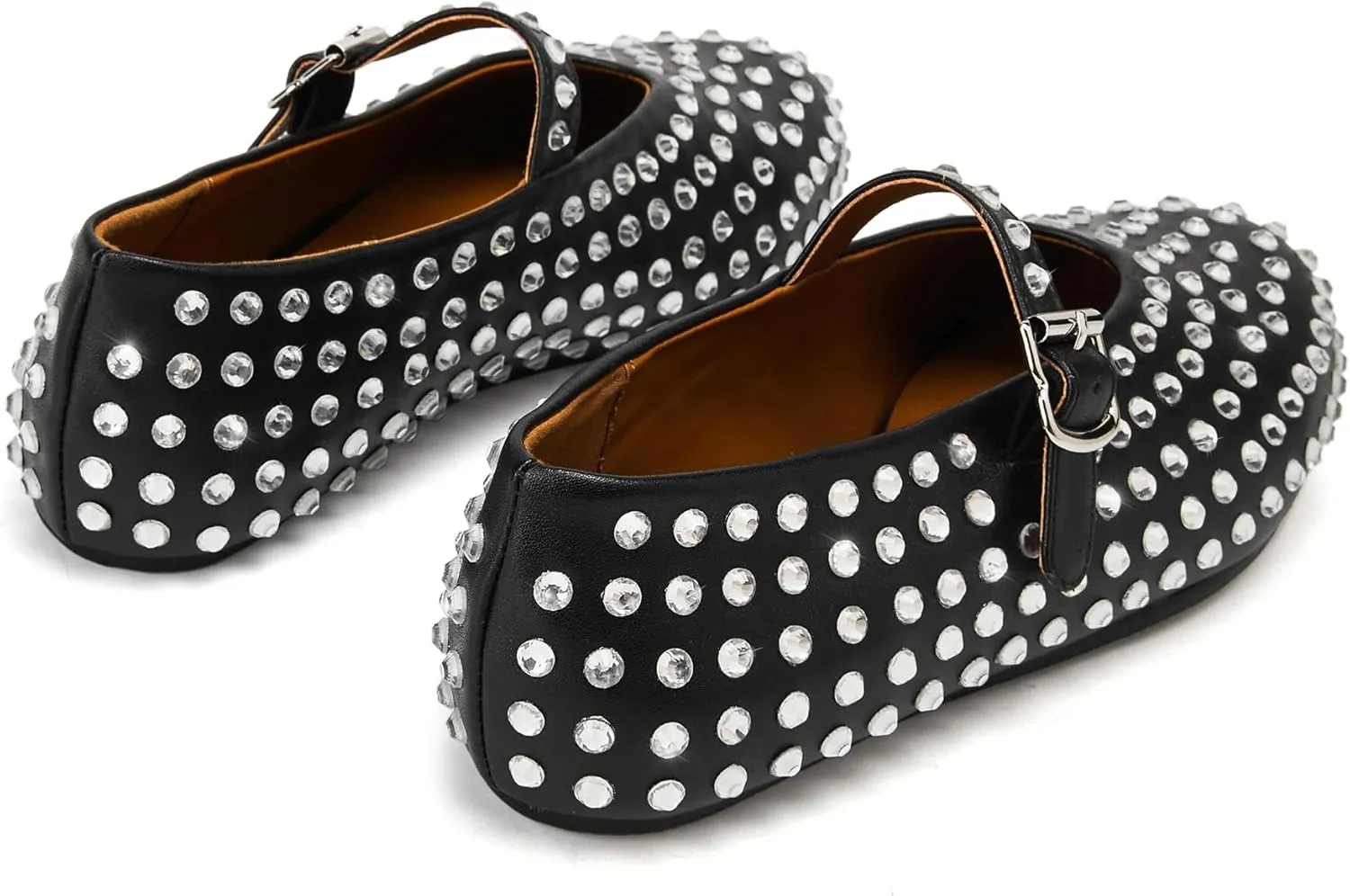 Arqa Women's Rhinestone Ballet Flats Sparkly Crystals Ballerina Shoes Buckled Straps Mesh Mary Jane Flat Casual Low Heels