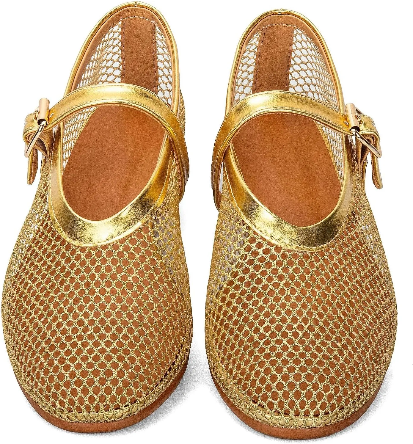 Arqa Women's Rhinestone Ballet Flats Sparkly Crystals Ballerina Shoes Buckled Straps Mesh Mary Jane Flat Casual Low Heels
