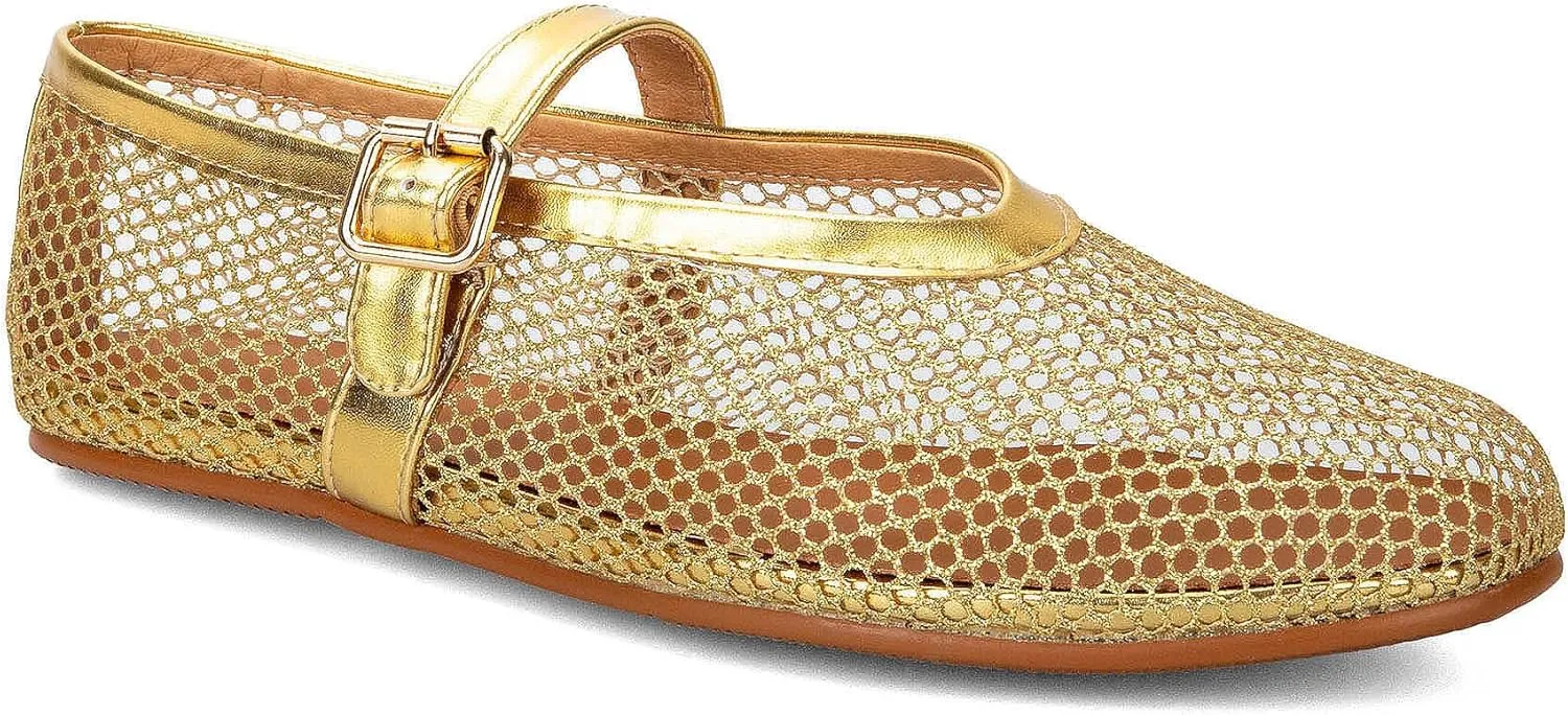 Arqa Women's Rhinestone Ballet Flats Sparkly Crystals Ballerina Shoes Buckled Straps Mesh Mary Jane Flat Casual Low Heels