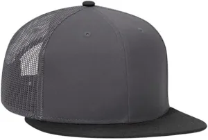 Ashen Fane 6 Panel Mid Profile Mesh Back Structured Trucker Adjustable Snapback Hat, Blk/Char.Gry/Char.Gry