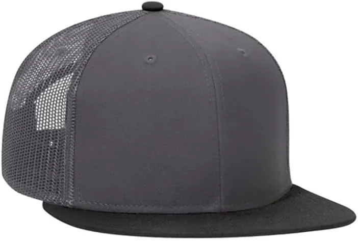 Ashen Fane 6 Panel Mid Profile Mesh Back Structured Trucker Adjustable Snapback Hat, Blk/Char.Gry/Char.Gry