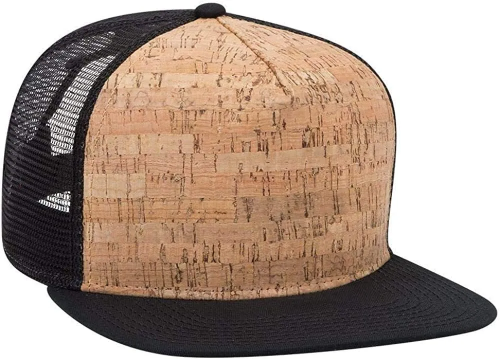 Ashen Fane Cork Flat Visor 5 Panel Snapback Mesh Back Trucker Hat