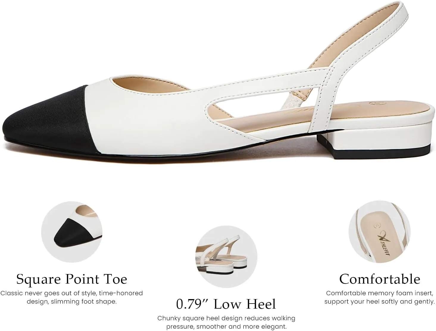 Athlefit Slingback Flats for Women Square Pointed Toe Two Toned Flats Wedding Pumps for Women