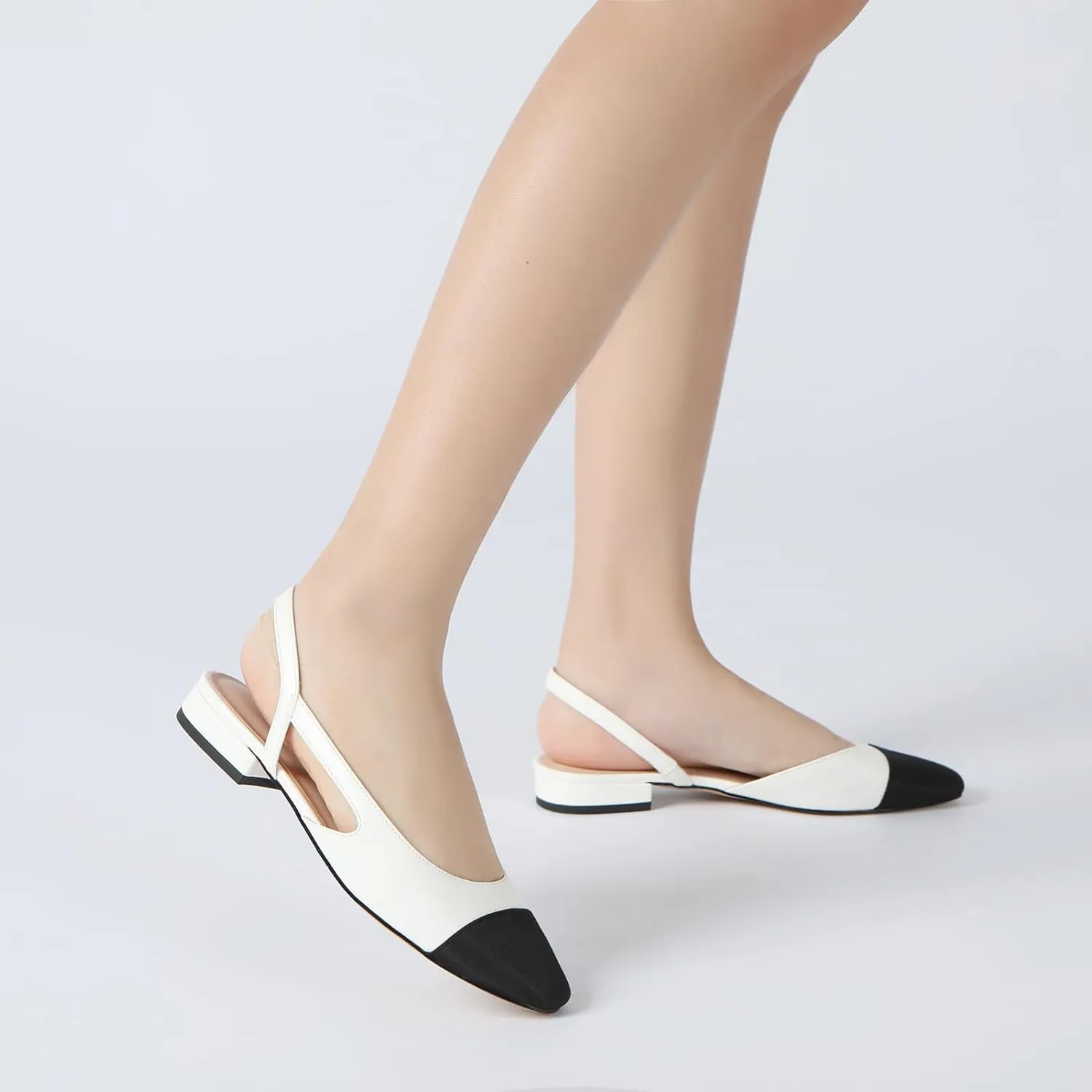 Athlefit Slingback Flats for Women Square Pointed Toe Two Toned Flats Wedding Pumps for Women