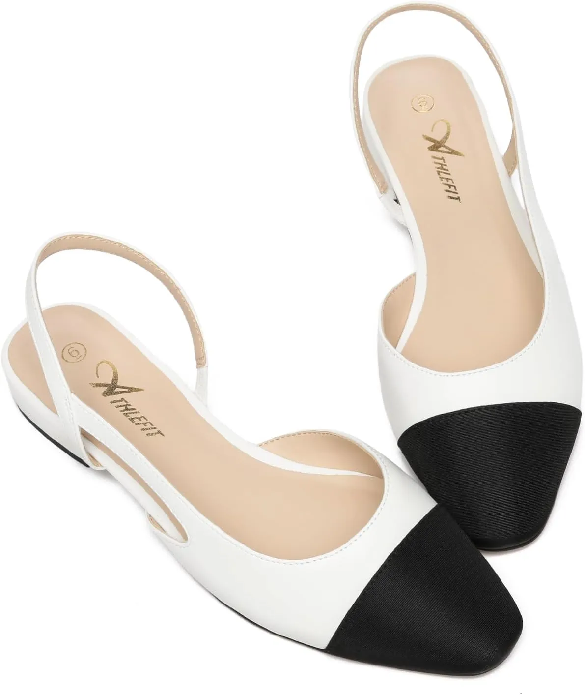 Athlefit Slingback Flats for Women Square Pointed Toe Two Toned Flats Wedding Pumps for Women