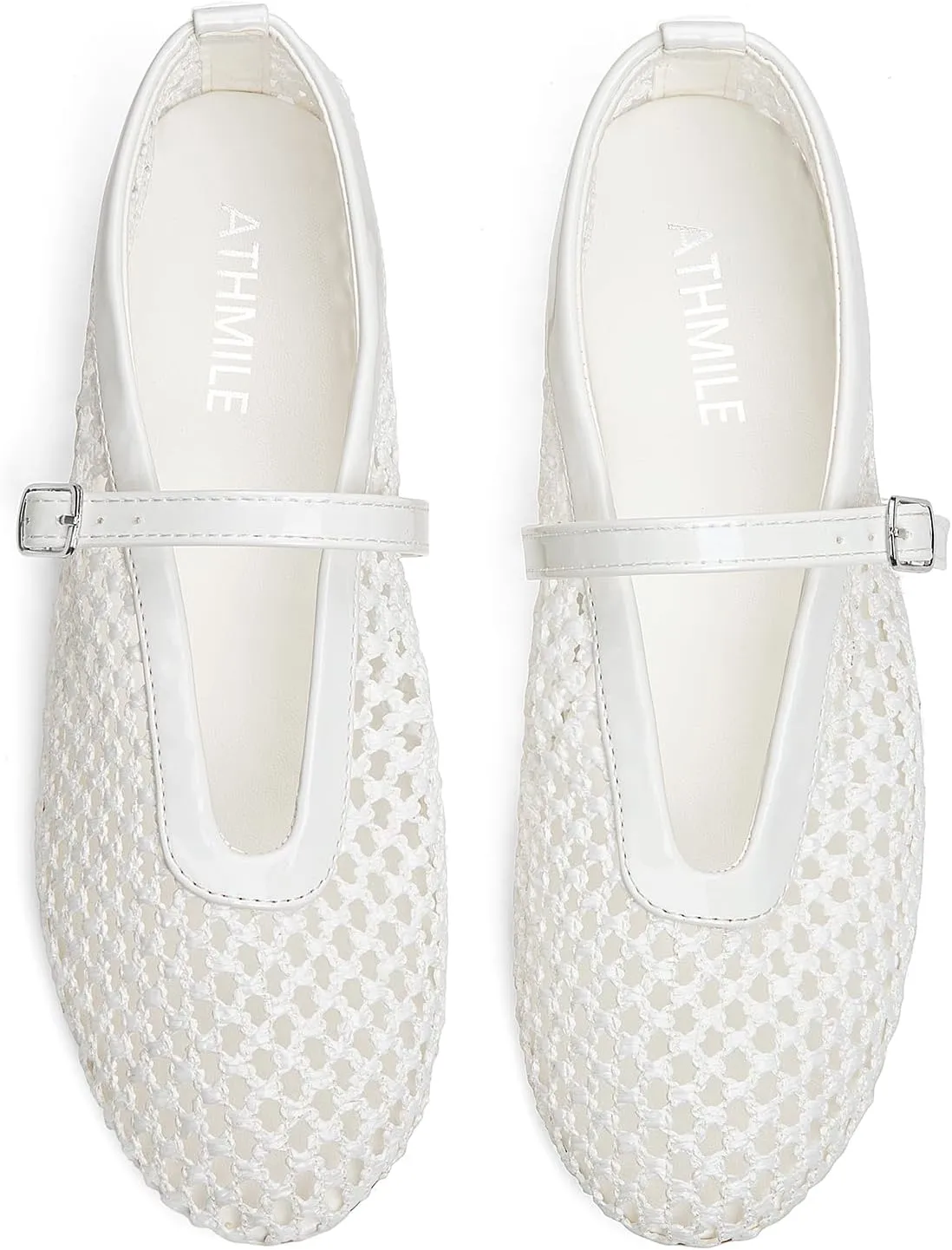 ATHMILE Mesh Ballet Flats for Women Buckle Strap Flat Heel Ballerina Shoes Summer Dress Sandals