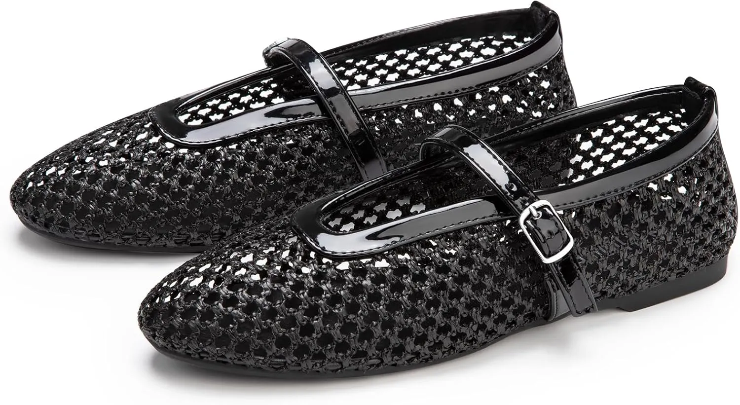 ATHMILE Mesh Ballet Flats for Women Buckle Strap Flat Heel Ballerina Shoes Summer Dress Sandals