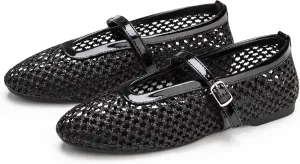 ATHMILE Mesh Ballet Flats for Women Buckle Strap Flat Heel Ballerina Shoes Summer Dress Sandals