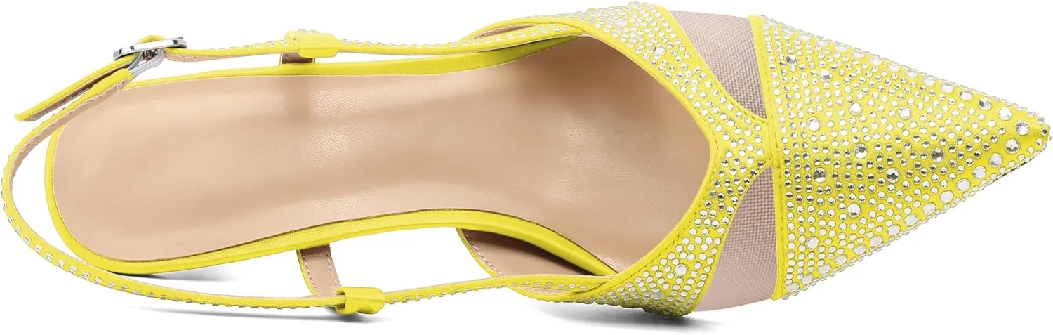 AUMOTED Women Low Heel Pumps Slingback Heels Elegant Pointed Toe 2.5 Inch Heels with Rhinestone Dressy Pumps