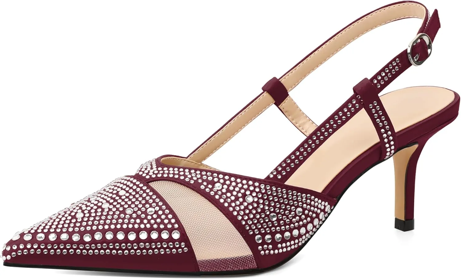 AUMOTED Women Low Heel Pumps Slingback Heels Elegant Pointed Toe 2.5 Inch Heels with Rhinestone Dressy Pumps