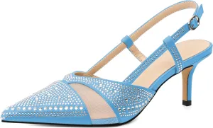 AUMOTED Women Low Heel Pumps Slingback Heels Elegant Pointed Toe 2.5 Inch Heels with Rhinestone Dressy Pumps
