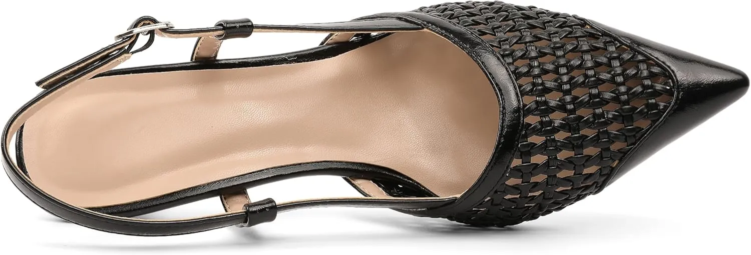 AUMOTED Women Low Heel Pumps Slingback Heels Elegant Pointed Toe 2.5 Inch Heels with Rhinestone Dressy Pumps