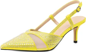 AUMOTED Women Low Heel Pumps Slingback Heels Elegant Pointed Toe 2.5 Inch Heels with Rhinestone Dressy Pumps