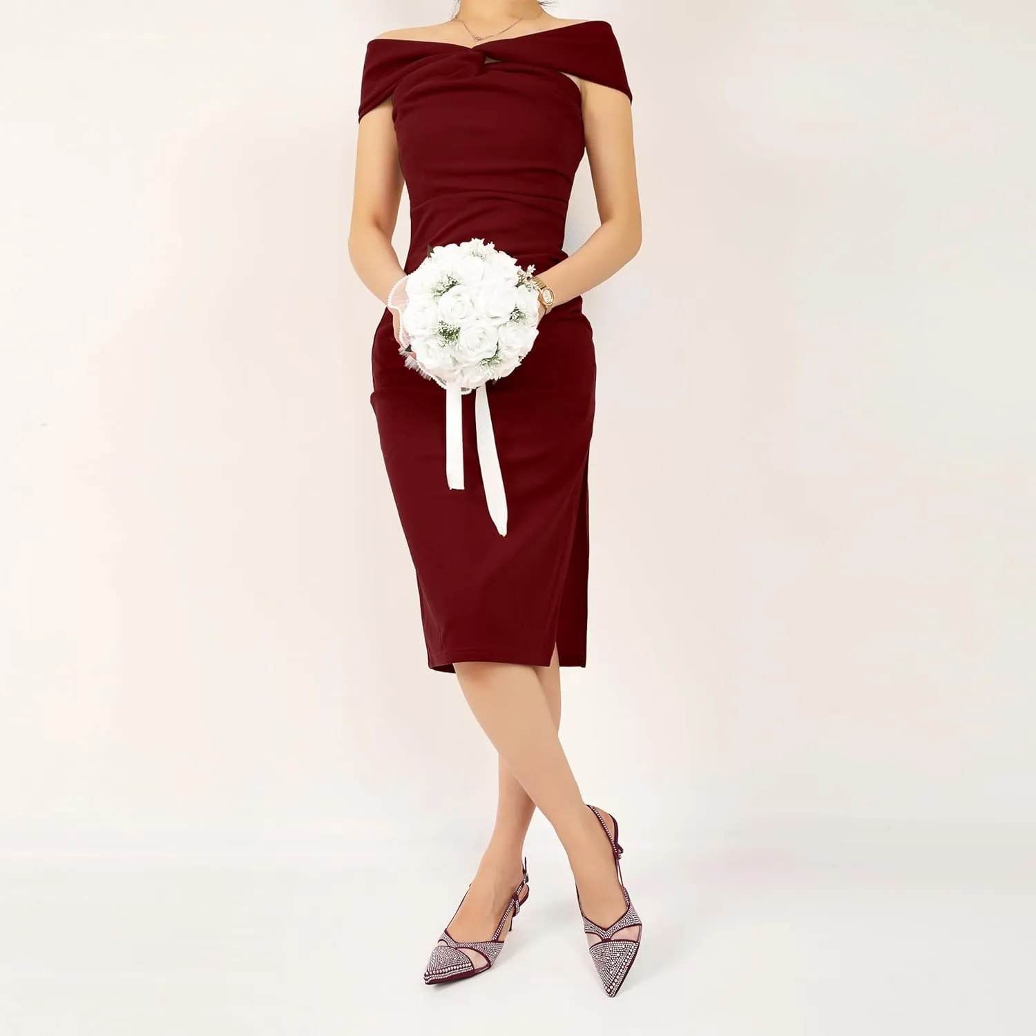 AUMOTED Women Low Heel Pumps Slingback Heels Elegant Pointed Toe 2.5 Inch Heels with Rhinestone Dressy Pumps