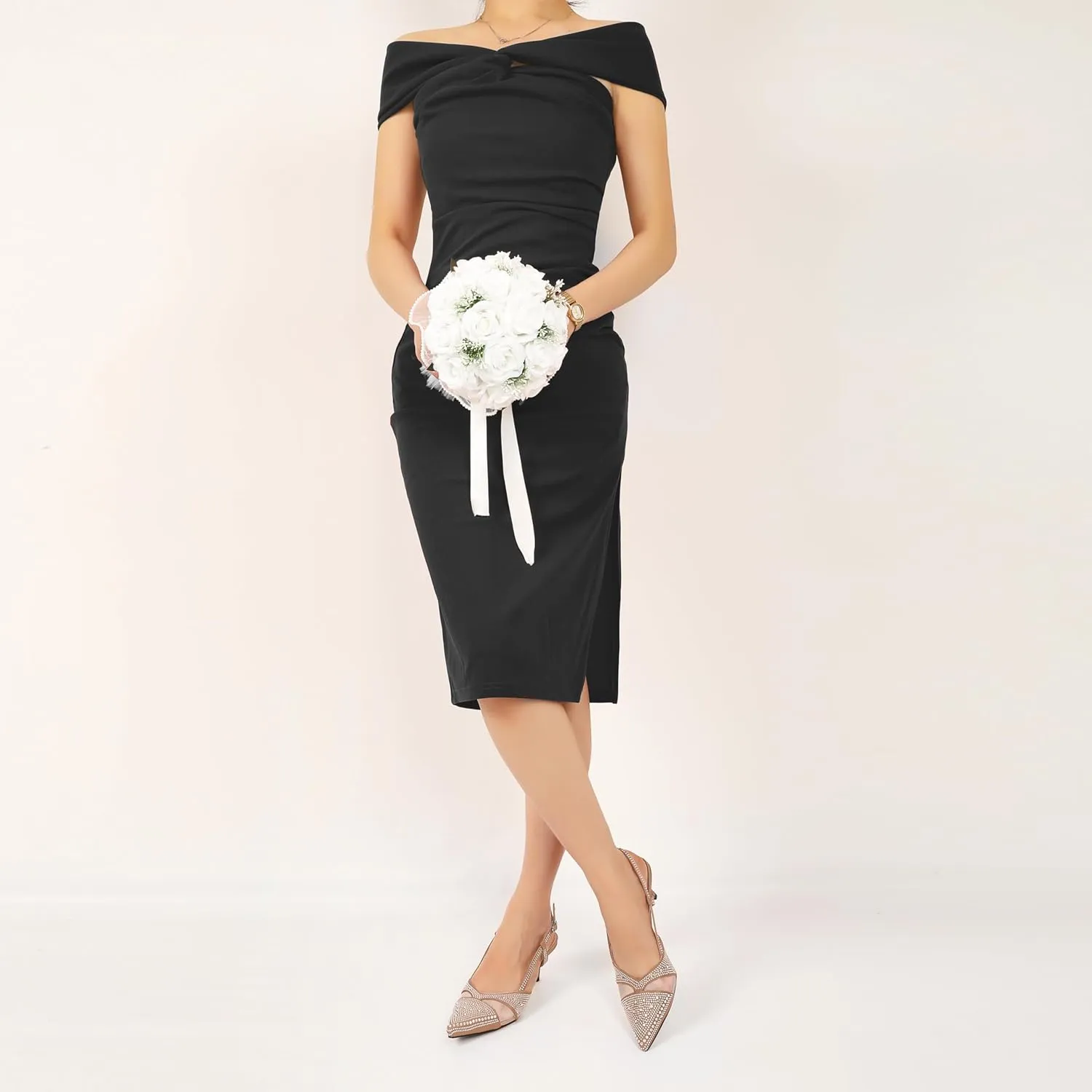 AUMOTED Women Low Heel Pumps Slingback Heels Elegant Pointed Toe 2.5 Inch Heels with Rhinestone Dressy Pumps