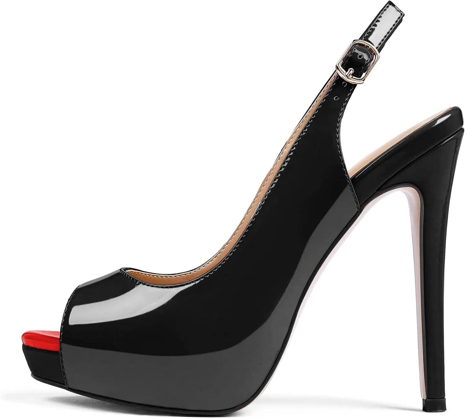 AUMOTED Women's High Heel Slingback Pumps Stilettos High Heels Patent Slingback Pumps Solid Peep Toe Platform Stilettos Pumps Dating Party Dress Shoes 4.7 Inch