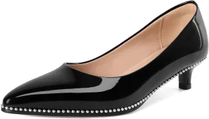 AUMOTED Women's Kitten Heel Pumps Pointy Toe Low Heel Slip-on with Beaded Dress Shoes for Ladies Office Wedding Work Evening 4CM