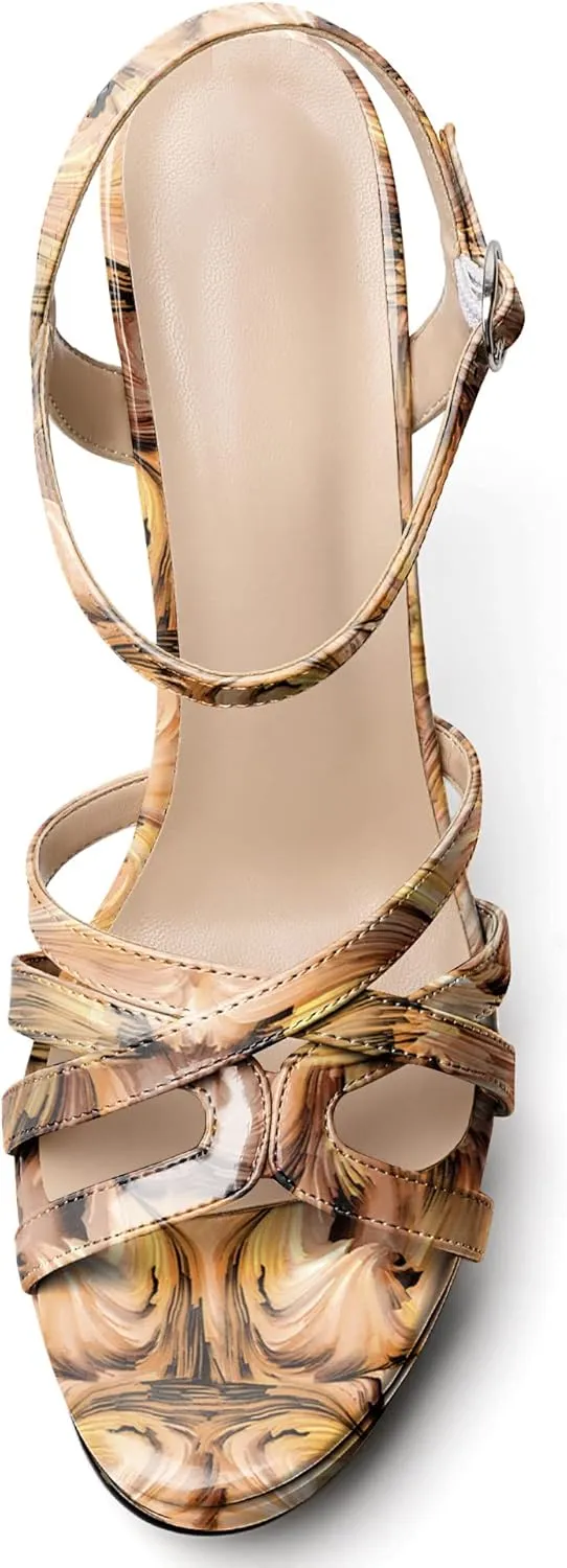 AUMOTED Women's Platform Sandals Sexy Strappy Stiletto High Heel 4.7" Peep Open Toe Ankle Strap Slingback Party Dress Shoes