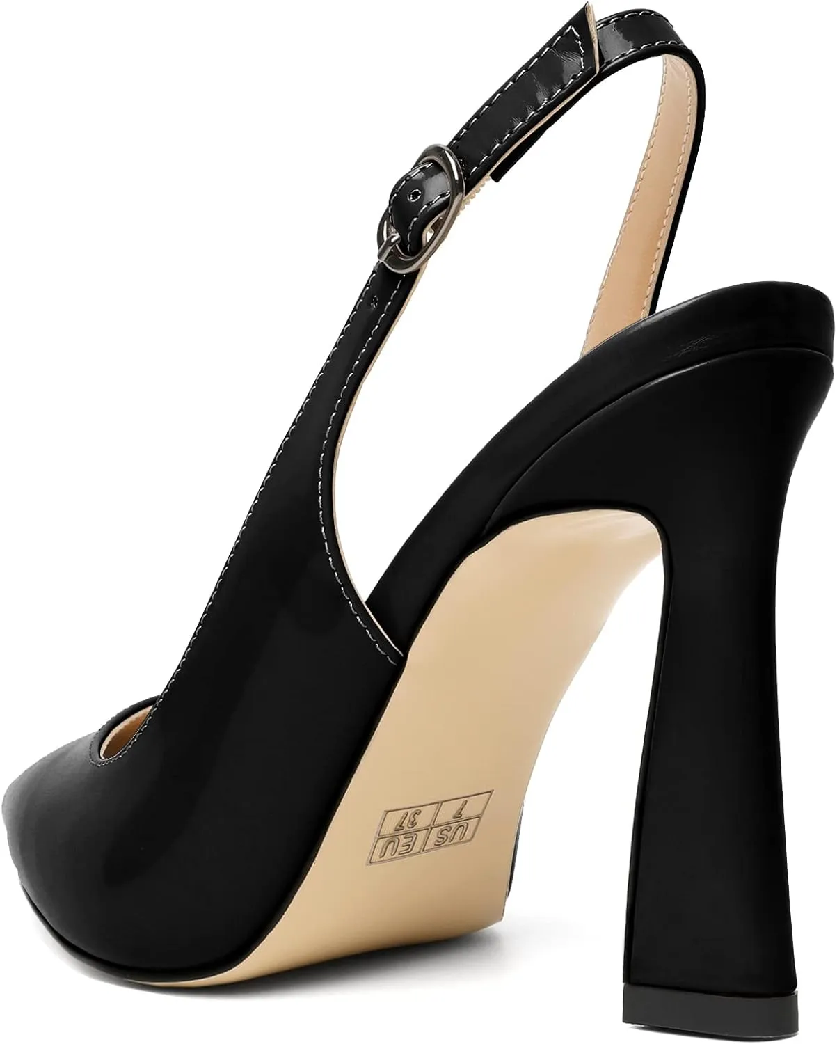 AUMOTED Women's Stilettos High Heels Slingback Pumps Close Pointed Toe Spool Heels Patent Solid Dating Party Dress Shoes 4 Inch