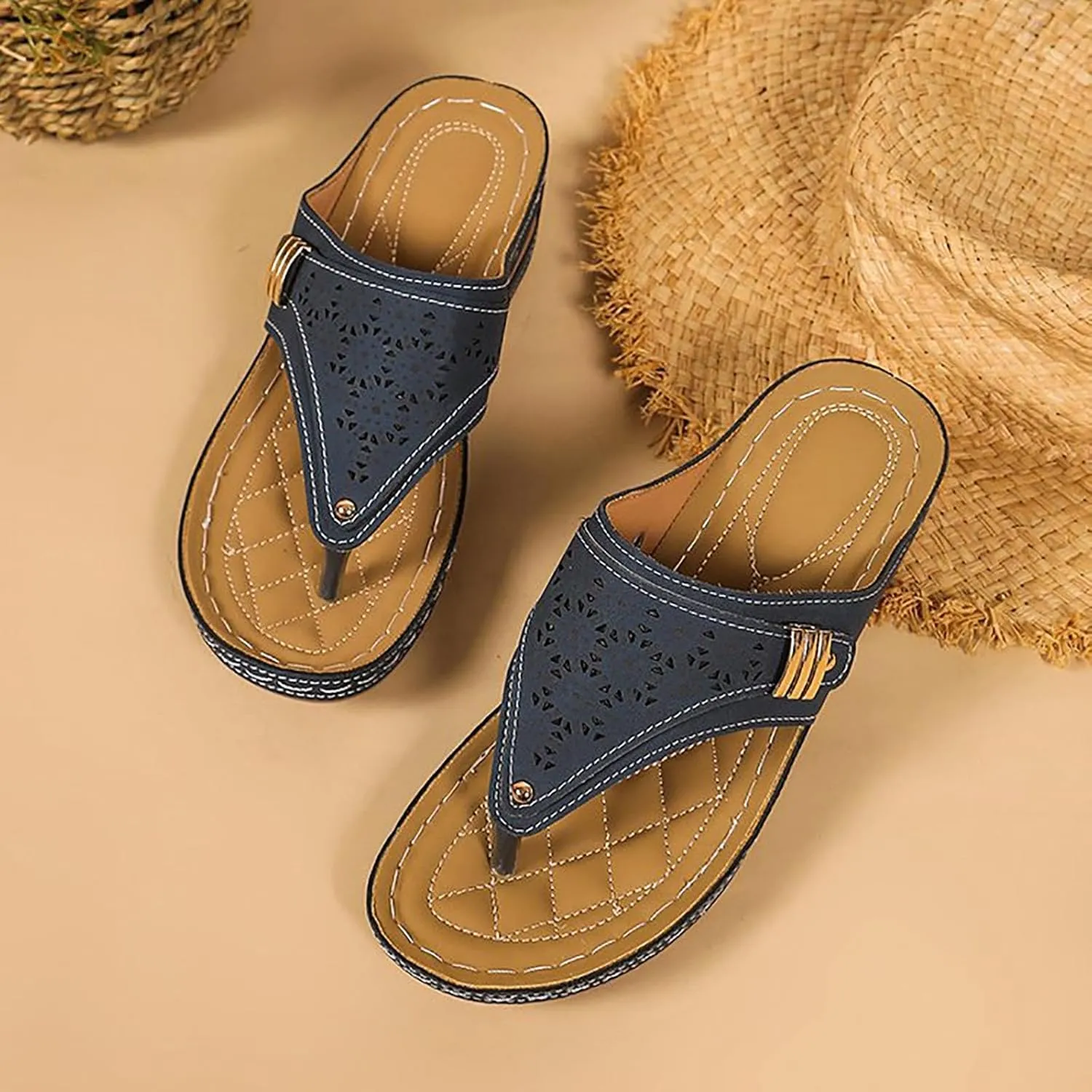 Avylays Orthopedic Sandals for Women Breathable Mesh Hollow Sport Sandals Wedge Heel Flip Flops Summer Casual Slides