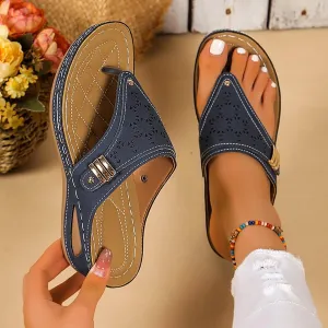 Avylays Orthopedic Sandals for Women Breathable Mesh Hollow Sport Sandals Wedge Heel Flip Flops Summer Casual Slides