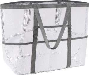Ayieyill Mesh Beach Bag Tote Bag for Women, Foldable Swim Large Beach Tote Bag with Zipper Pockets Waterproof Sandproof