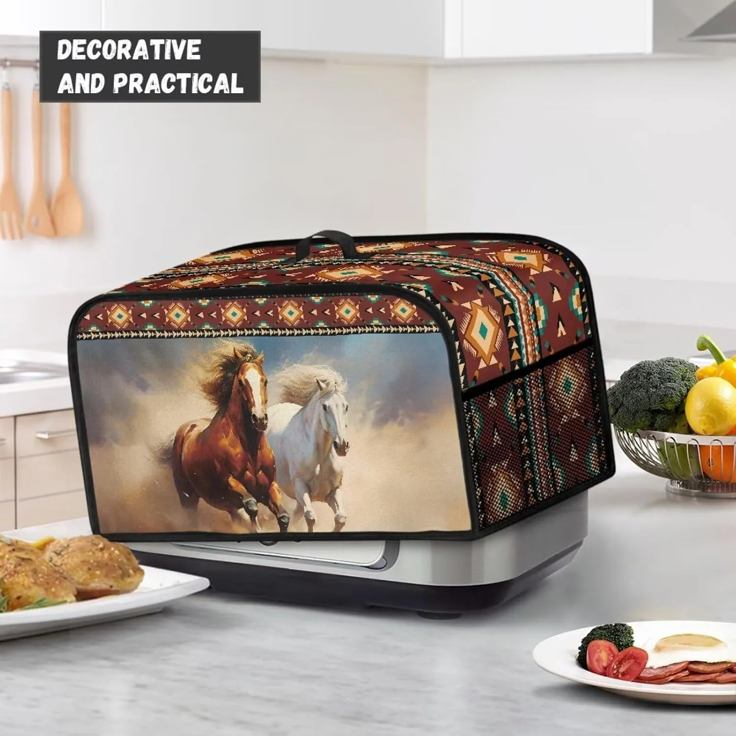 Aztec Slow Cooker Dust Cover Horse Blender Cover Dust Cover for Kitchen Counter Rice Cooker Storage Bag Dustproof Machine Washable