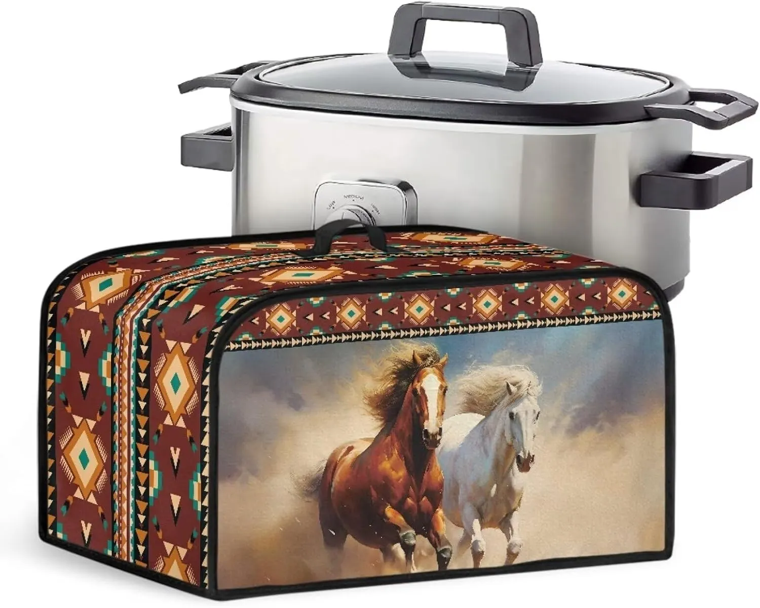 Aztec Slow Cooker Dust Cover Horse Blender Cover Dust Cover for Kitchen Counter Rice Cooker Storage Bag Dustproof Machine Washable