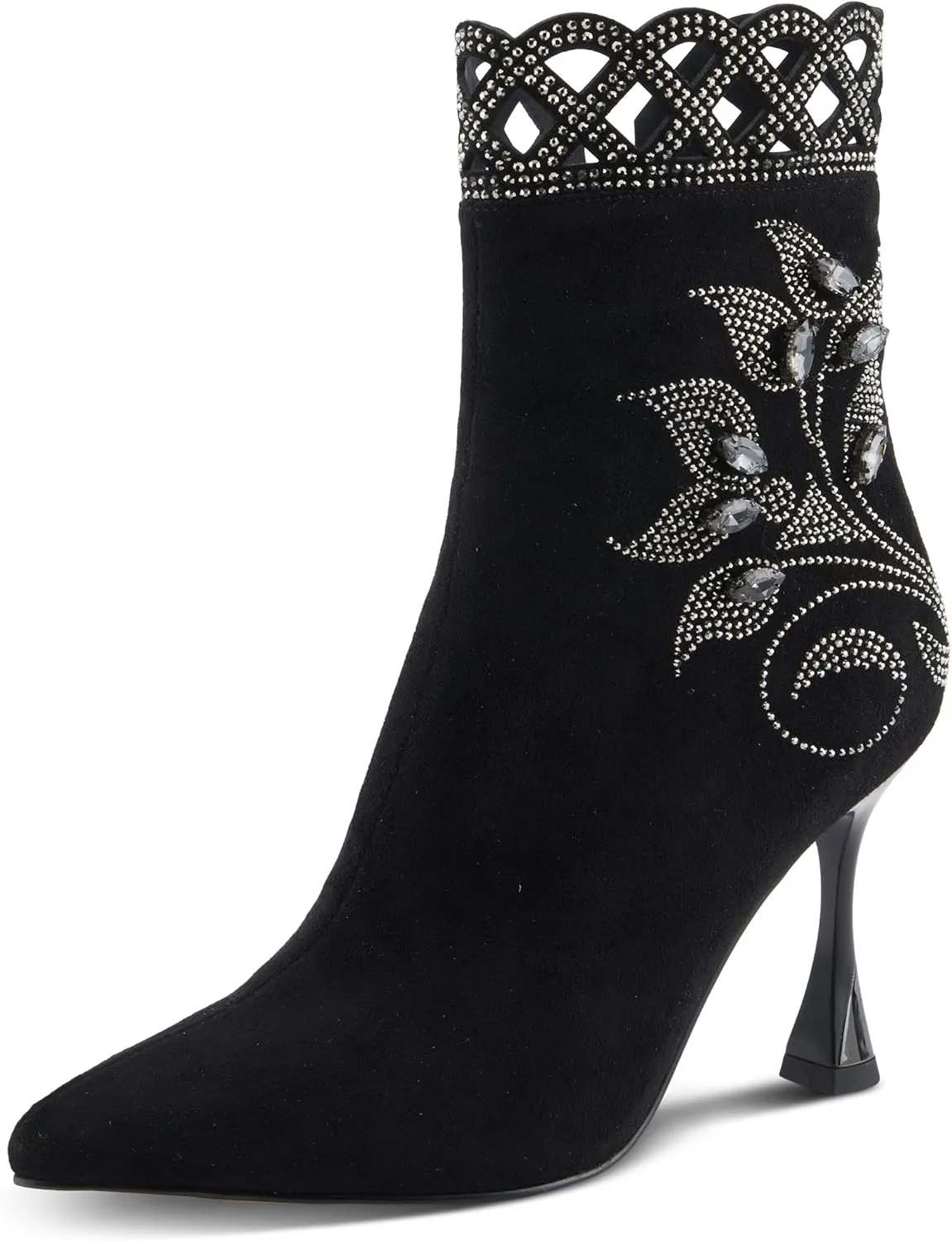 Azura Women's ROYALREIGN Elegant Suede Booties with Royal Embellishments, Comfortable Heel, and Zipper Closure