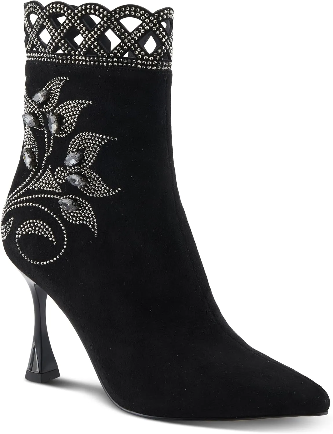 Azura Women's ROYALREIGN Elegant Suede Booties with Royal Embellishments, Comfortable Heel, and Zipper Closure